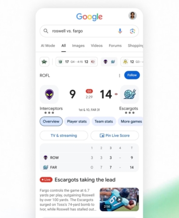 Google search embraces live NFL football