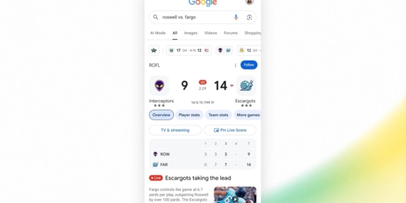 Google search embraces live NFL football